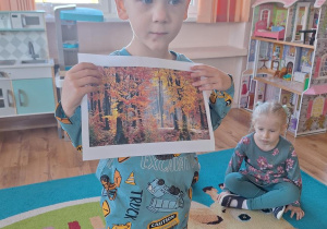 Arek pokazuje ilustrację lasu.