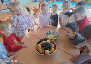 Dzieci nazywają owoce krajowe i egzotyczne.