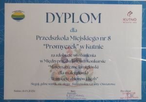 Dyplom dla Promyczków za udział w konkursie