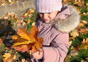 Justynka patrzy na liście