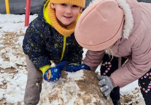 Buziaki bawią się na śniegu.
