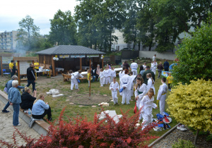 Pokaz taekwondo podczas spartakiady i zabawy w ogrodzie przedszkolnym