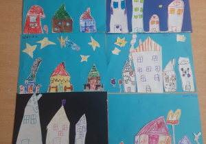 Prace dzieci - "Miasto nocą" - rysowanie mazakami