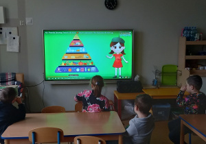 Dzieci oglądaja filmik na temat piramidy zdrowia
